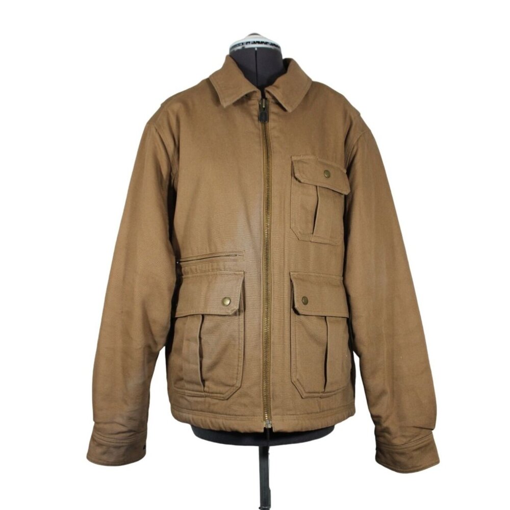 Duluth Trading men's faux shearling lined short canvas barn chore utility coat M